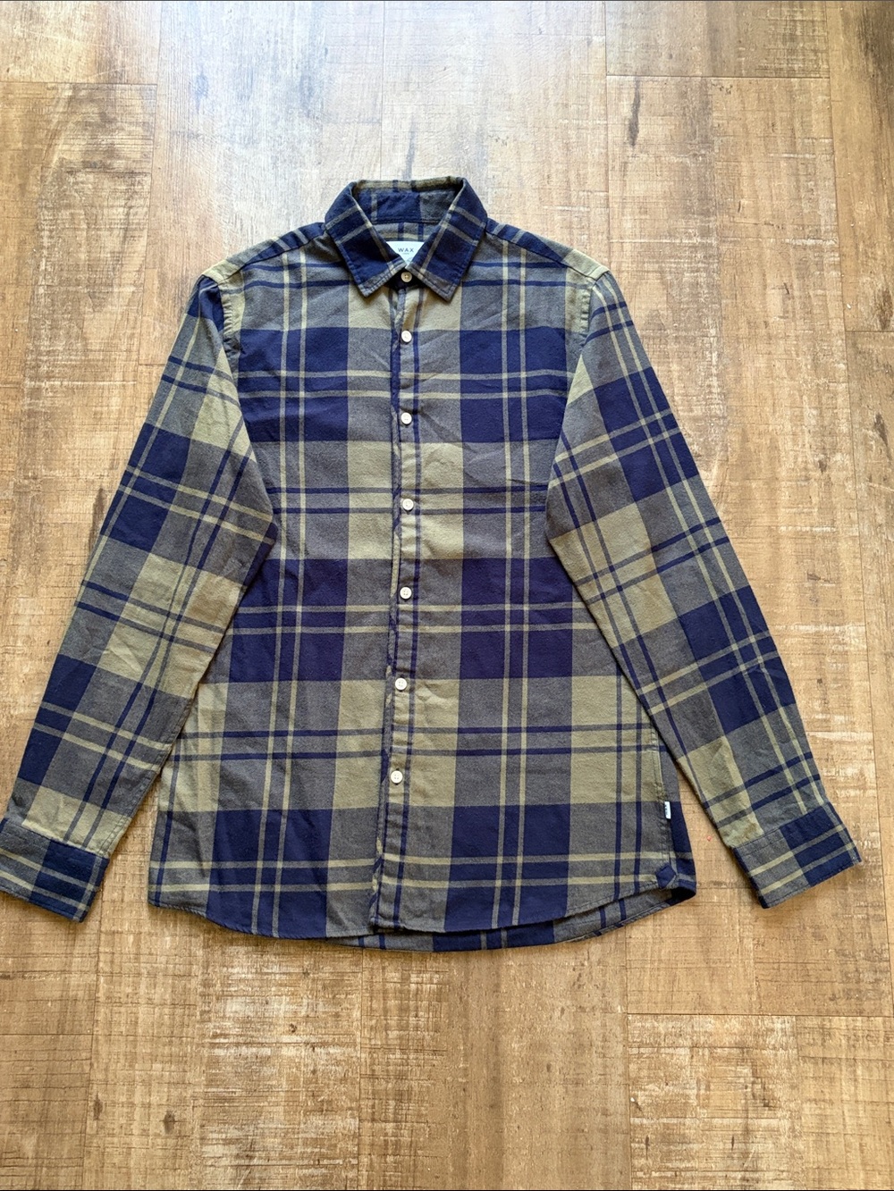 WAX LONDON Casual Navy & Olive Plaid Button-Down Shirt